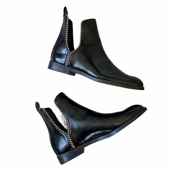 Zara Black Flat Cutout Studded Ankle Boots - Picture 4 of 7
